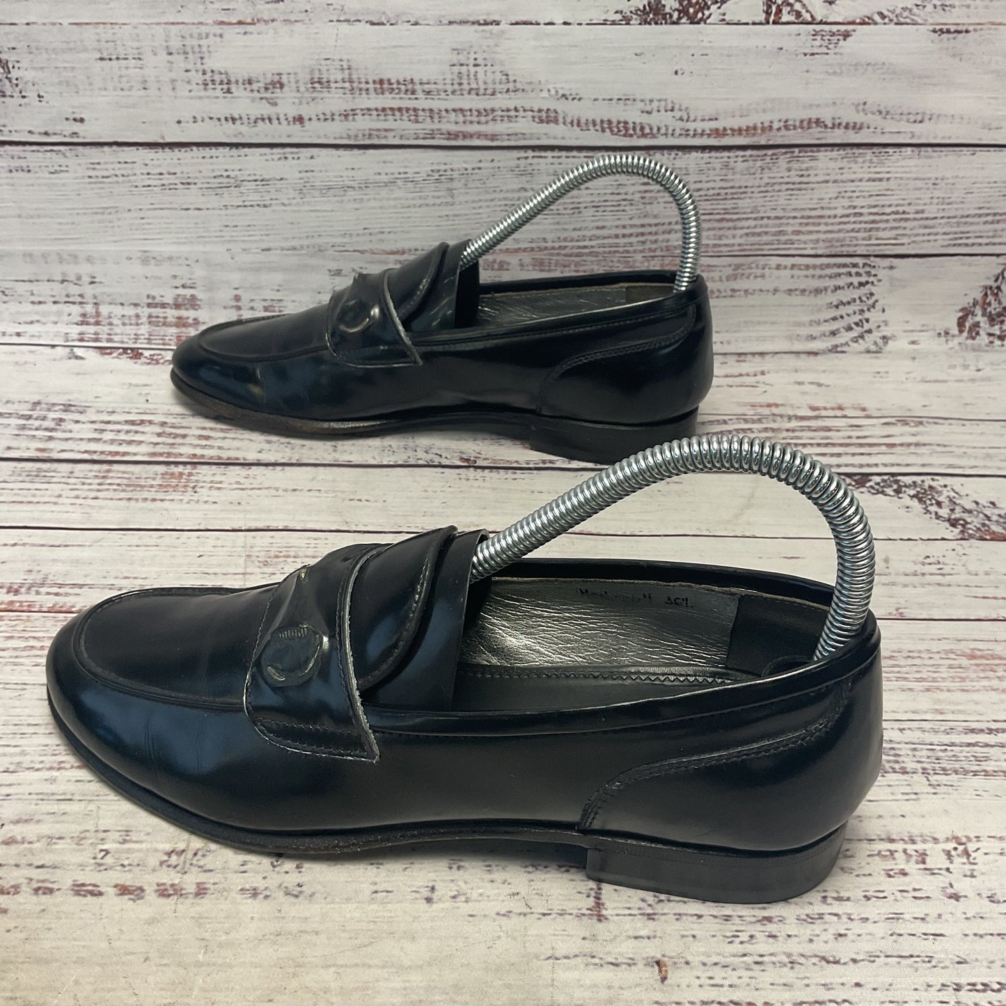 Silvano Sassetti Black Leather Distressed Horsebit Loafer Shoe Women Size 6.5