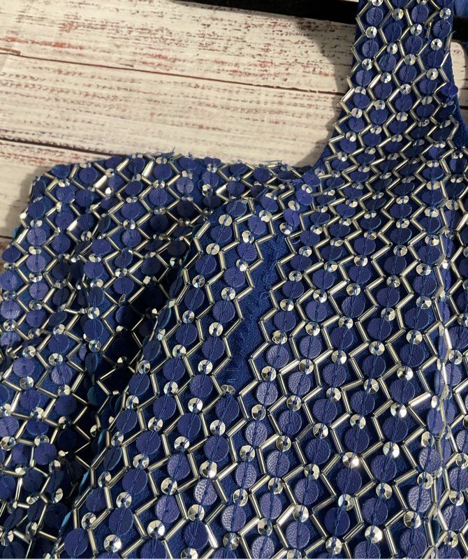 Alberto Makali Women's Blue Metallic Patten Short Dress