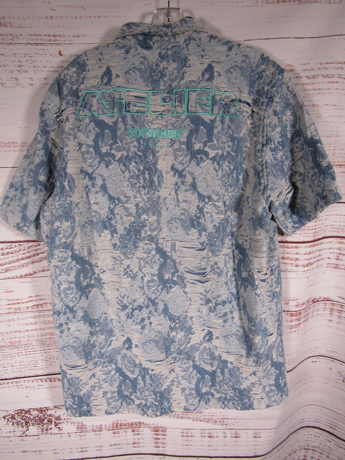 Sixth June Men's Blue Distressed Denim Short Sleeve Jacket Size XL