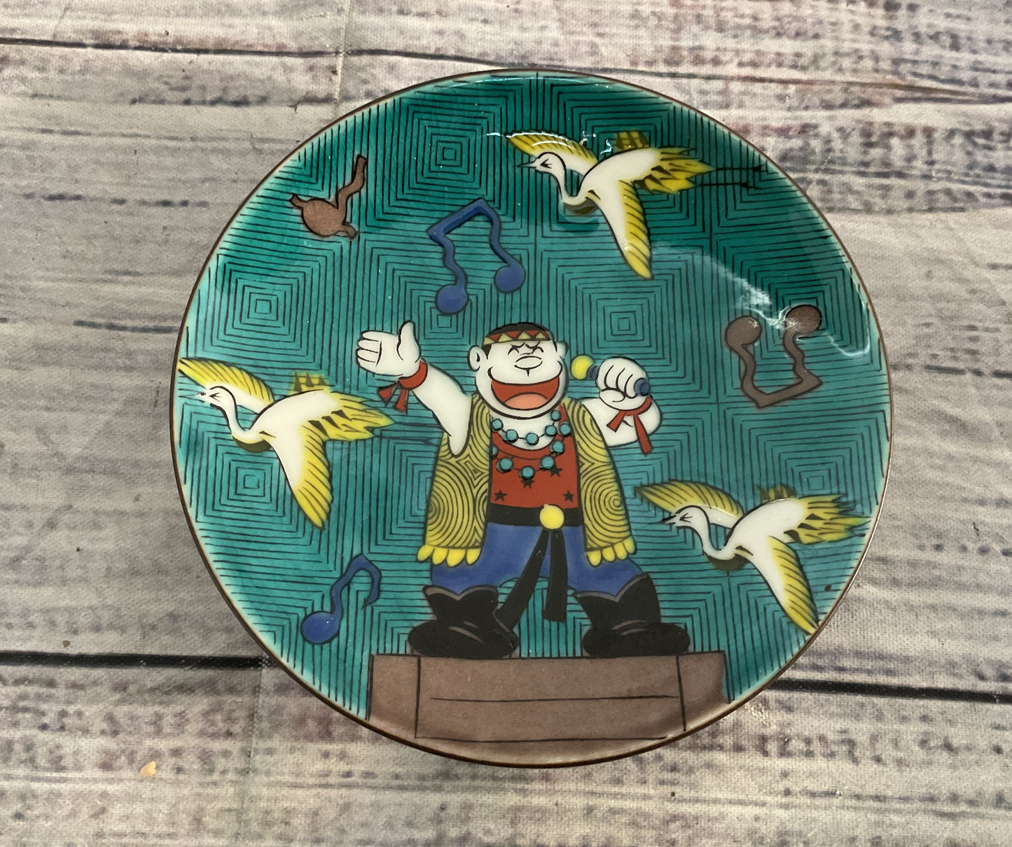 Kutani Yaki Doraemon Set of 2 Small Porcelain Plates Multicolor