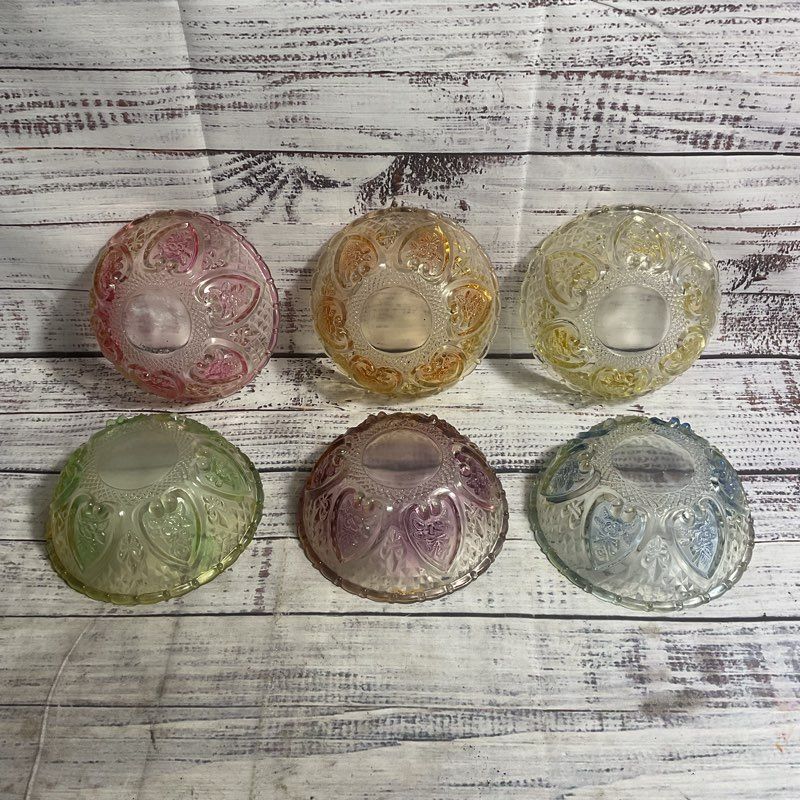 KIG Indonesia 6 Pc. Fleur De Lis Multi Rainbow Glass 5" Bowl Set