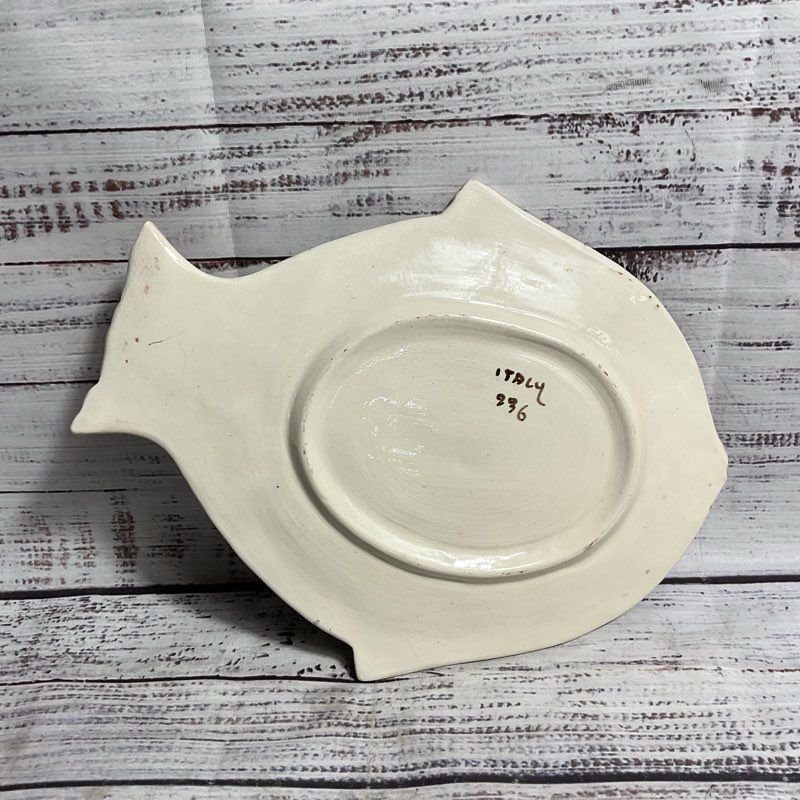 Vintage Italian Ceramic Hand Painted Pink & Green 10" Fish Plate