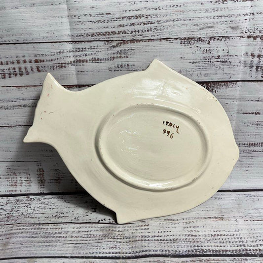 Vintage Italian Ceramic Hand Painted Pink & Green 10" Fish Plate