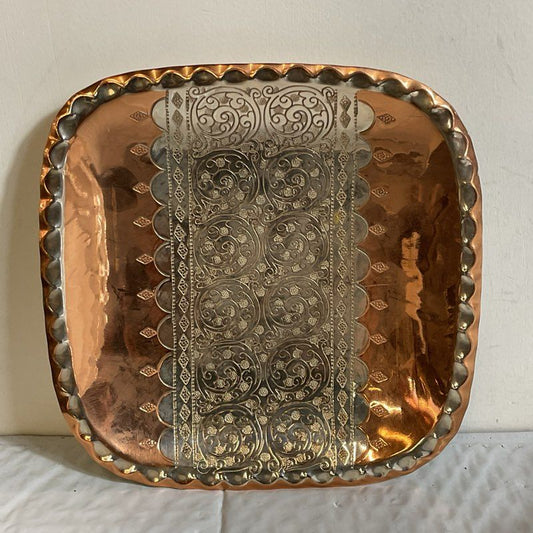VTG. DAVID MIRO Copper & SilverPlate Decorative Hanging Plate- 7.5"