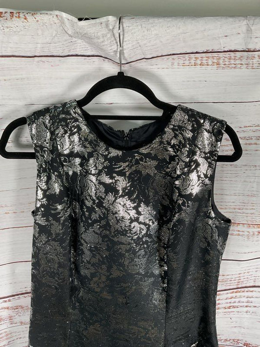 Carmen Marc Valvo Women's Black & Silver Metallic Floral Dress - Size 10