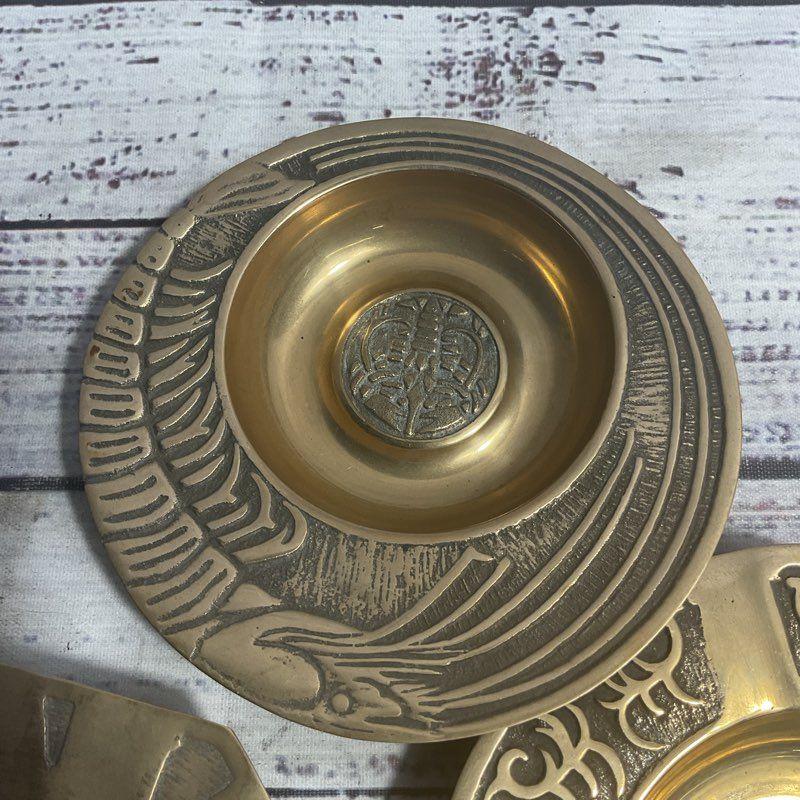 Set Of 3 Vintage Korean Brass Ashtrays