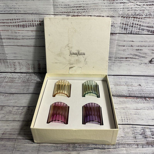 VTG Neiman Marcus Multicolor Glass Napkin Rings (Yellow, Green, Pink, Purple)