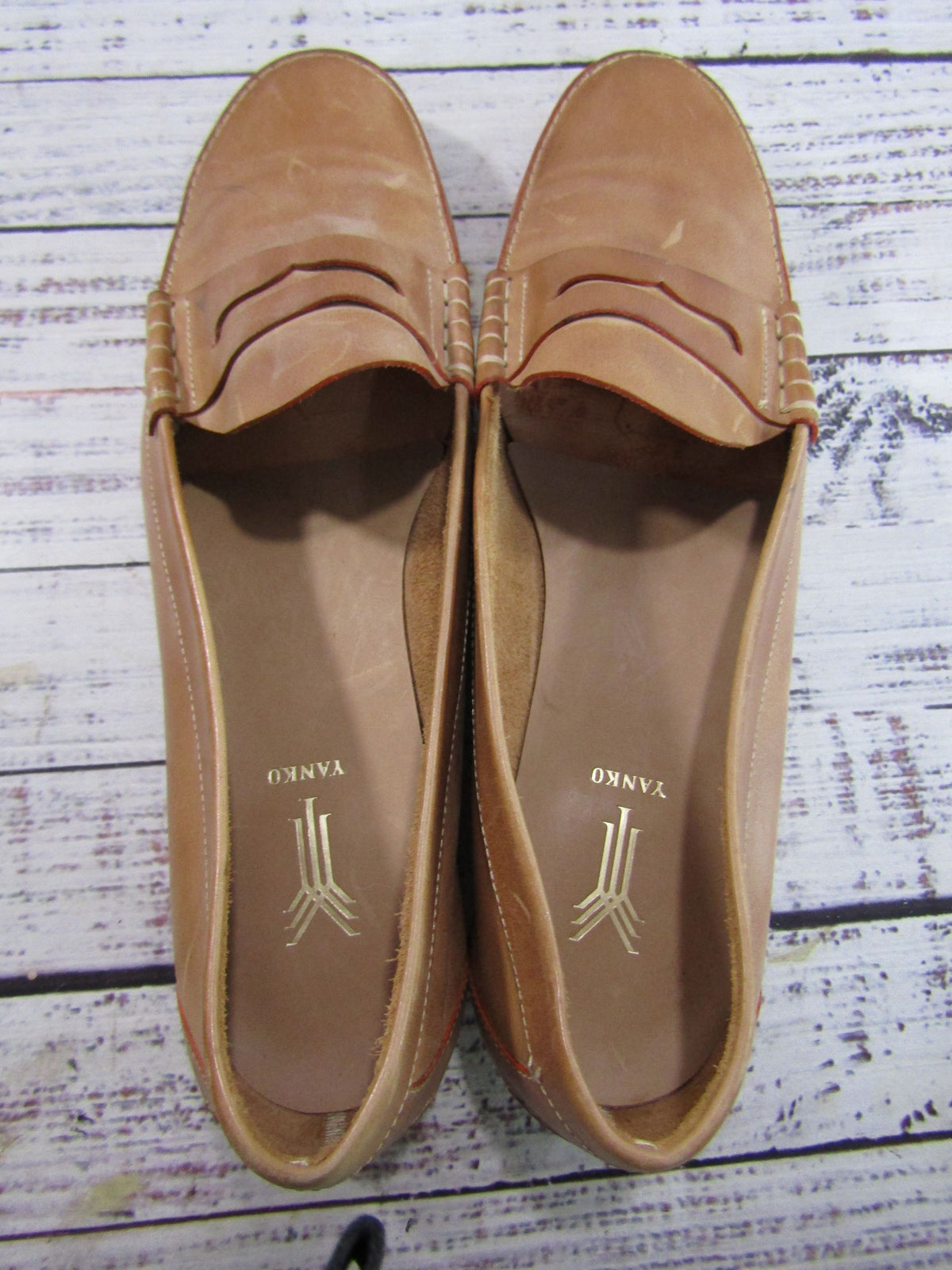 Yanko Men's Tan Leather Penny Loafers Size 7
