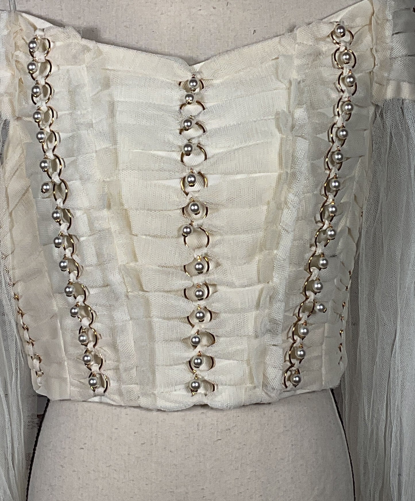 Zimmermann Mesh Off-The-Shoulder Embellished Tulle Top Milk 0
