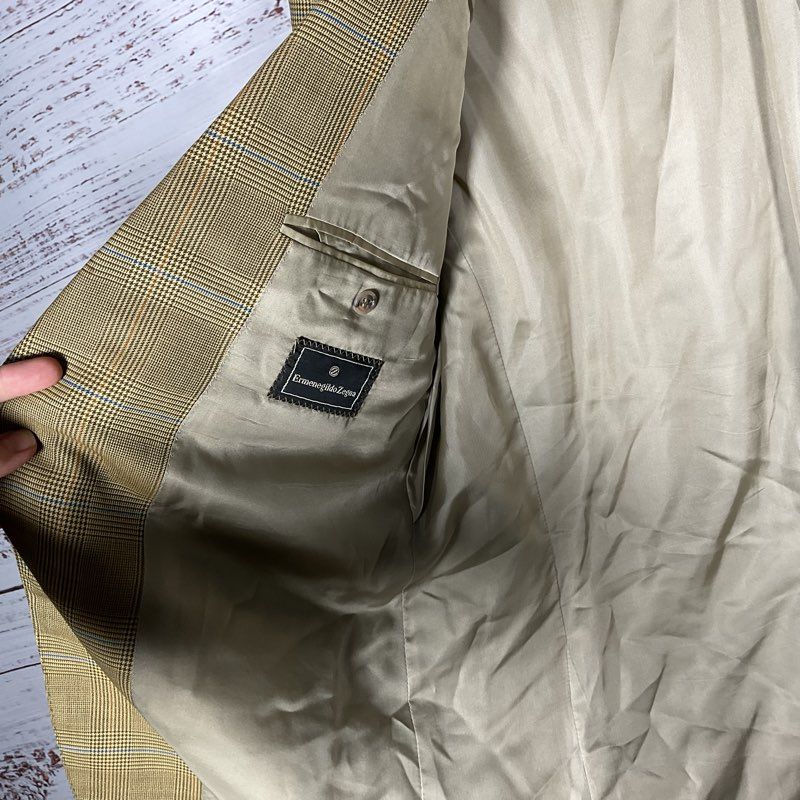 VTG. Ermenegildo Zegna Tan Plaid Worsted Wool Sport Coat Men's Suit Jacket