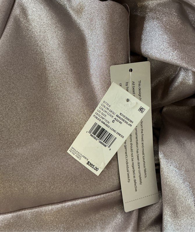 NWT Women's Aidan Mattox Mauve Silver Foiled Mikado Dress Size 6 Retail $395