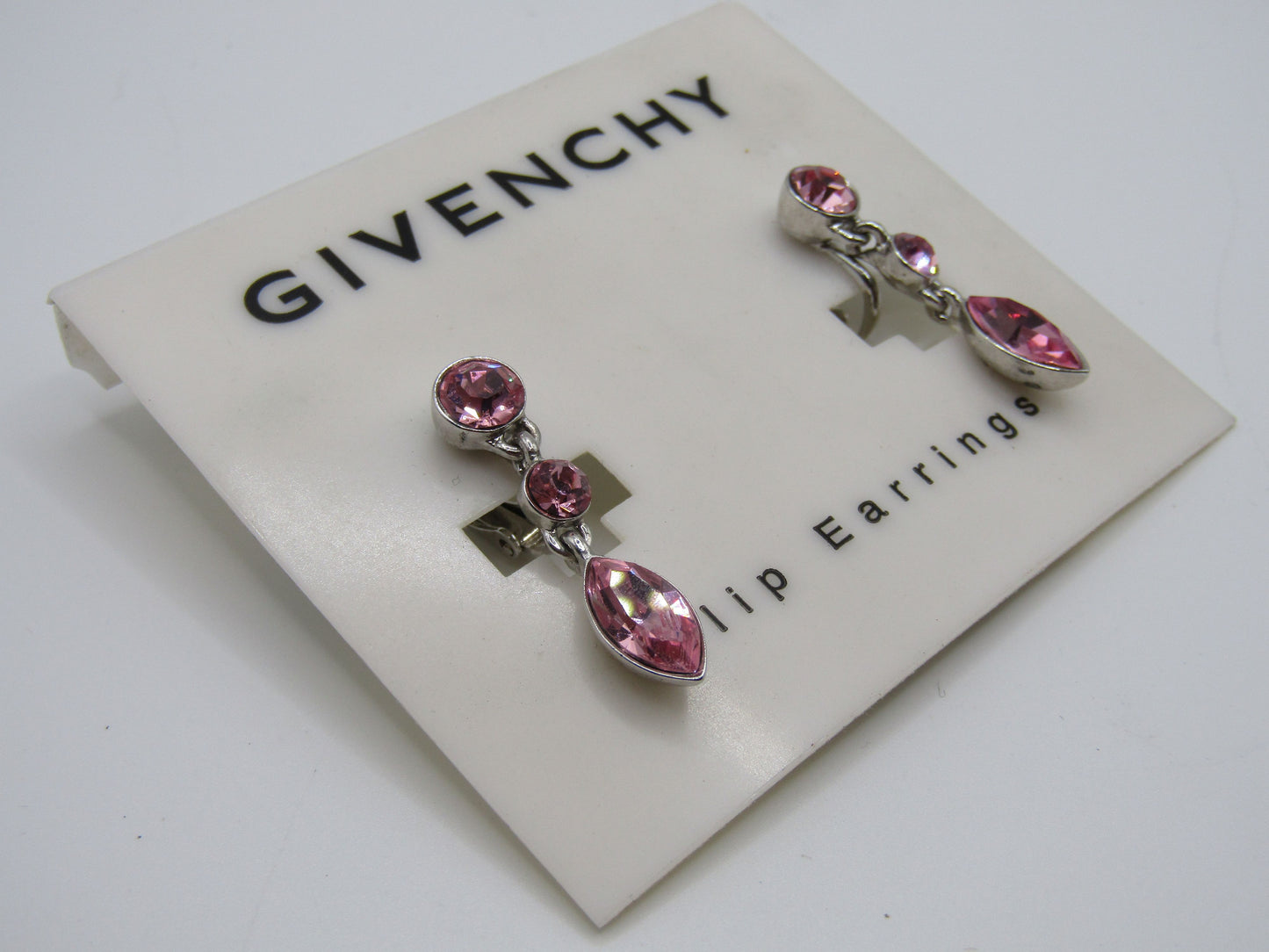Givenchy Rhodium Plated Pink Crystal Clip-On Earrings