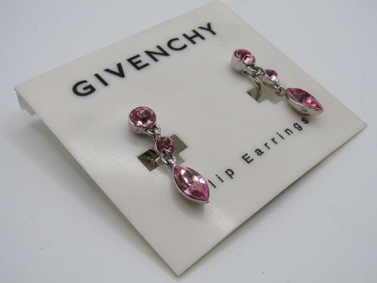 Givenchy Rhodium Plated Pink Crystal Clip-On Earrings