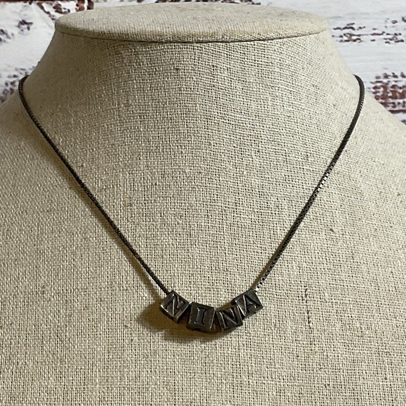 Sterling Silver "NINA" Block Beads 16" Chain Necklace- 8.62g