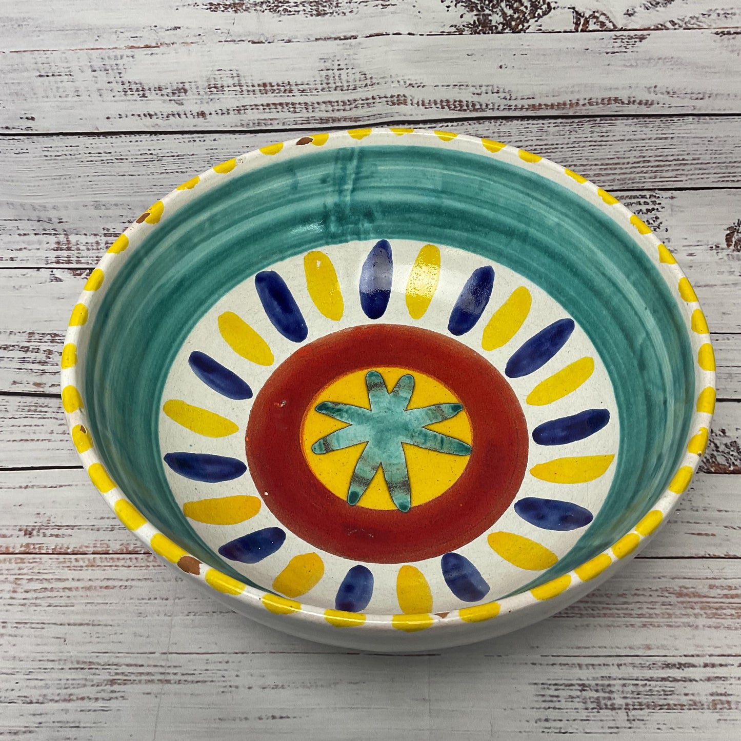 Giovanni Desimone Glazed Ceramic Star Red Yellow Blue 12" Bowl