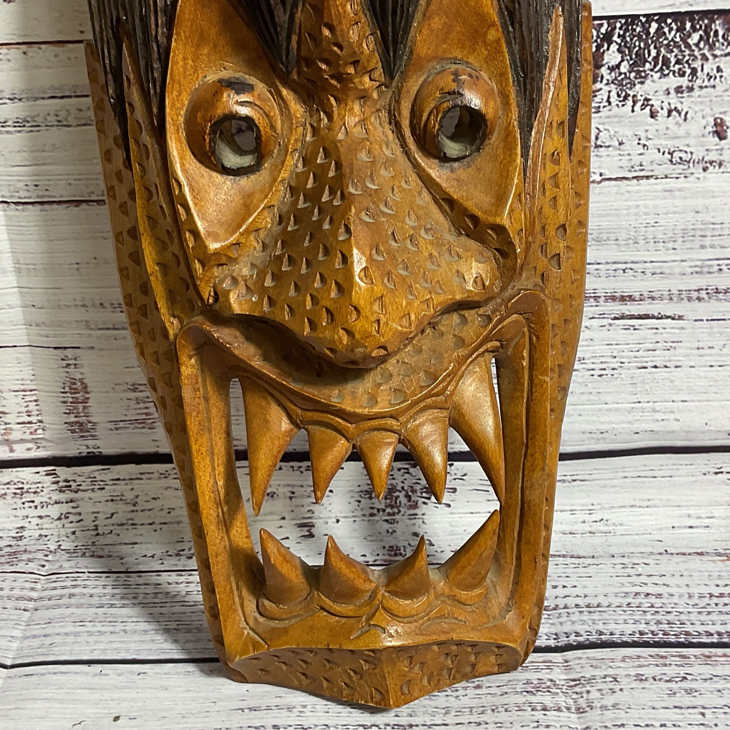 VTG. Tanzanian Makonde African Hand-Carved Wood Mask-12"