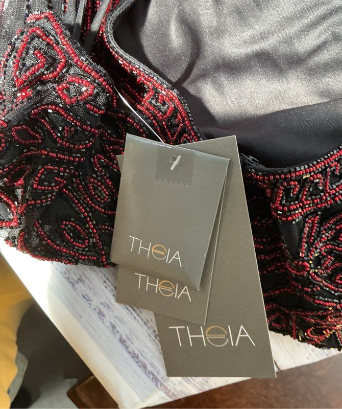 NWT Women's Theia Red & Black Beaded Dress Size 4 Retail $500 STUNNING!!