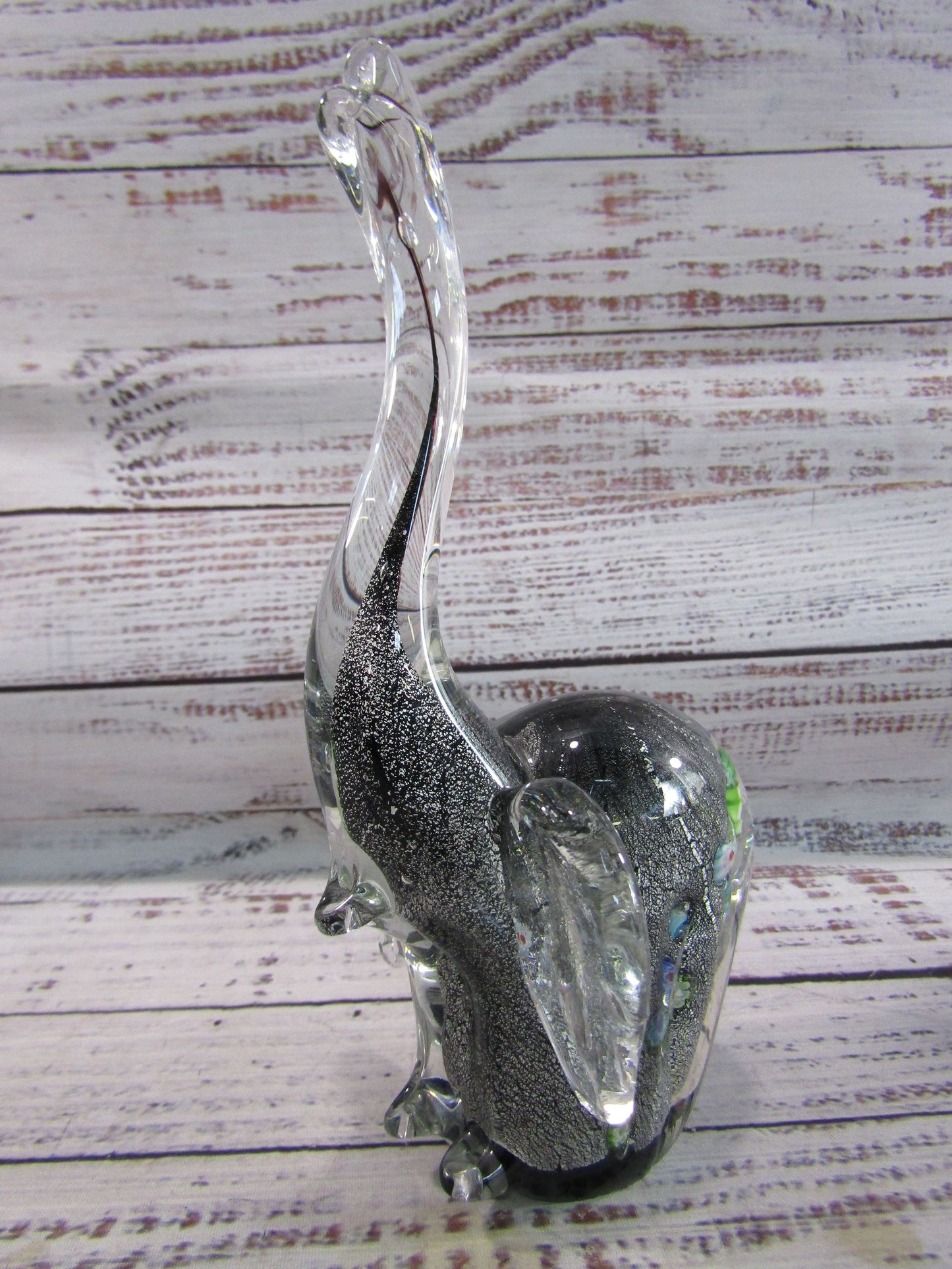 Hand Blown Silver Fleck Millefiori Murano Glass Elephant Figurine