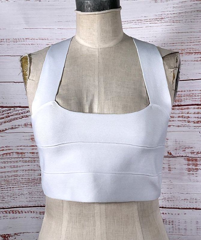 Hervé by Hervé Léger Halter Neck Crossover Crop Tank Top White L