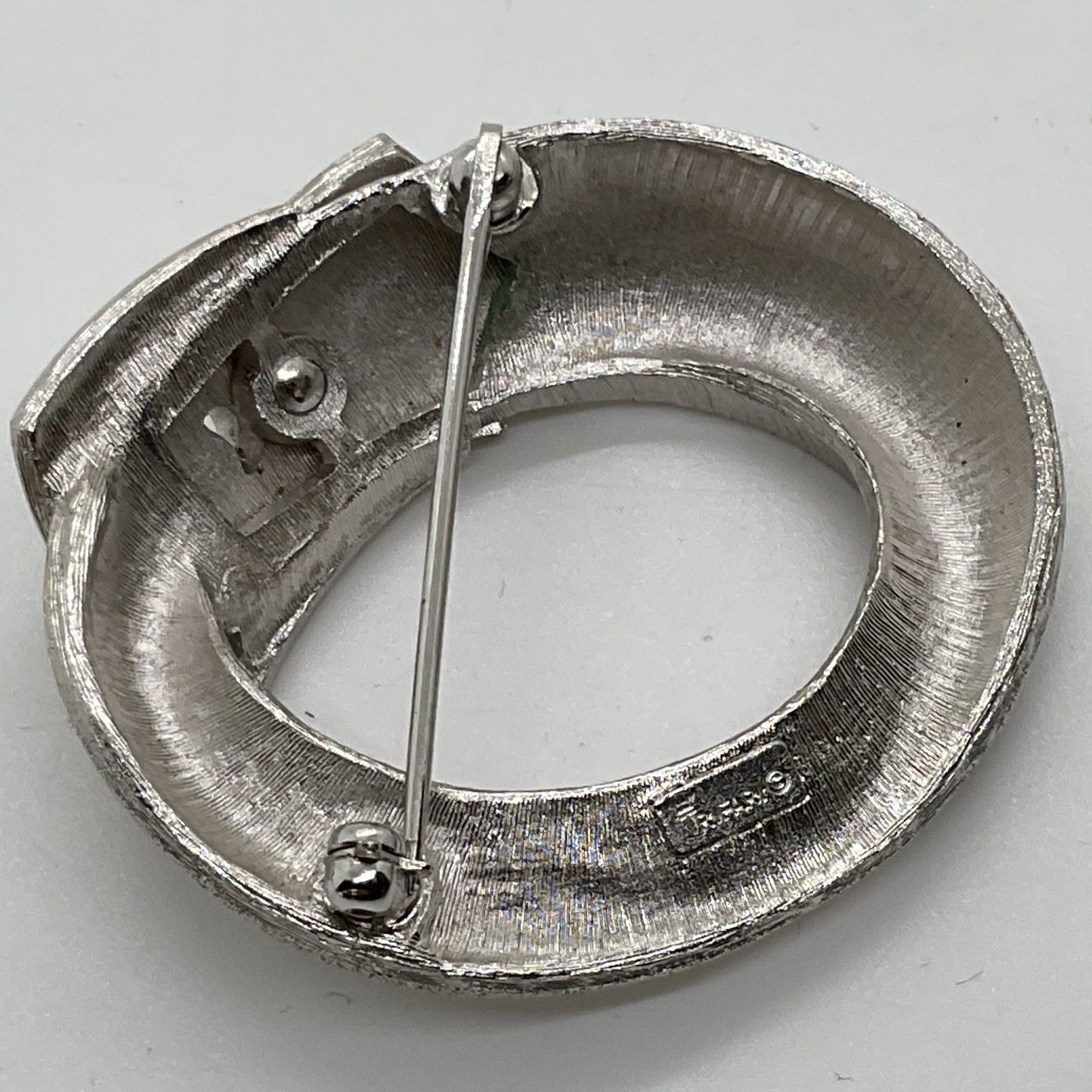 TRIFARI Silver Tone Textured Belt Brooch- 1.75"