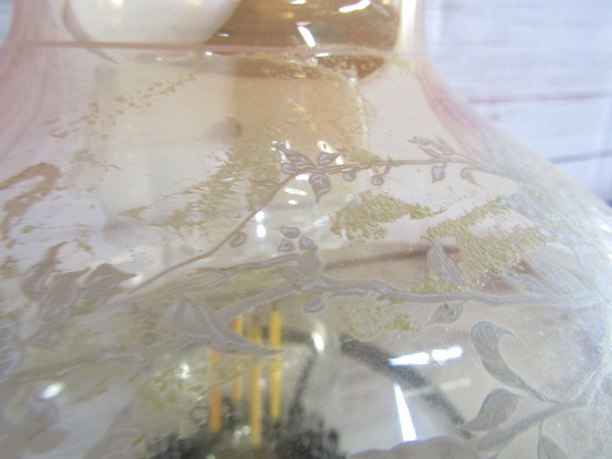 Antique Repurposed Ornate Floral Etched Hurricane Lamp