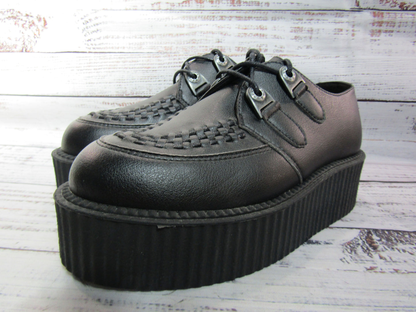 New Rock Creeper Women's Black Faux Leather Platform Oxford Size 7