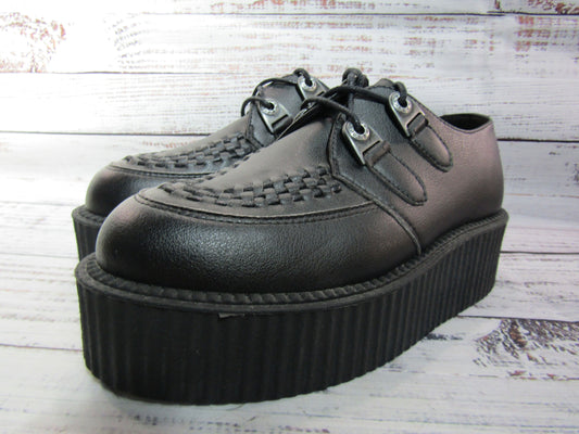 New Rock Creeper Women's Black Faux Leather Platform Oxford Size 7