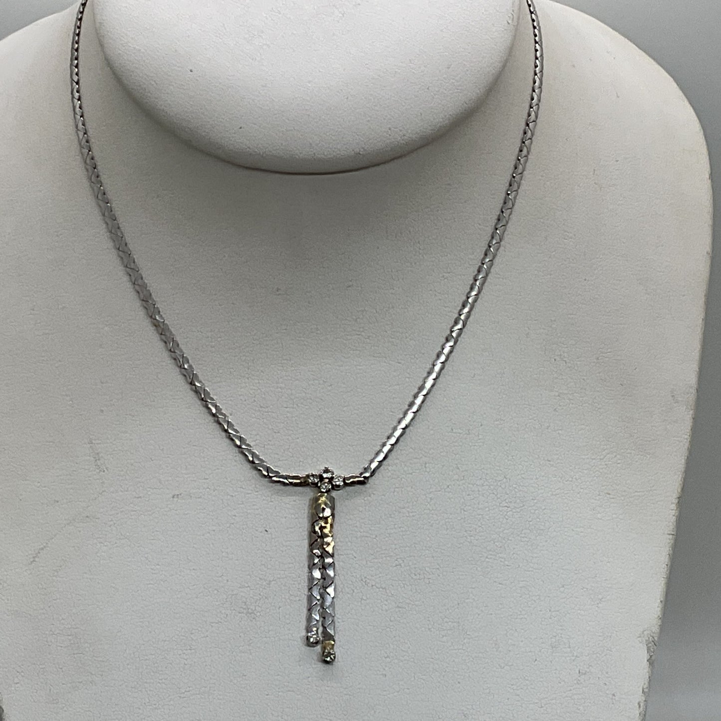 14K White Gold & Diamond Y Drop Heart Linked Chain 15.25" Necklace- 8.64g
