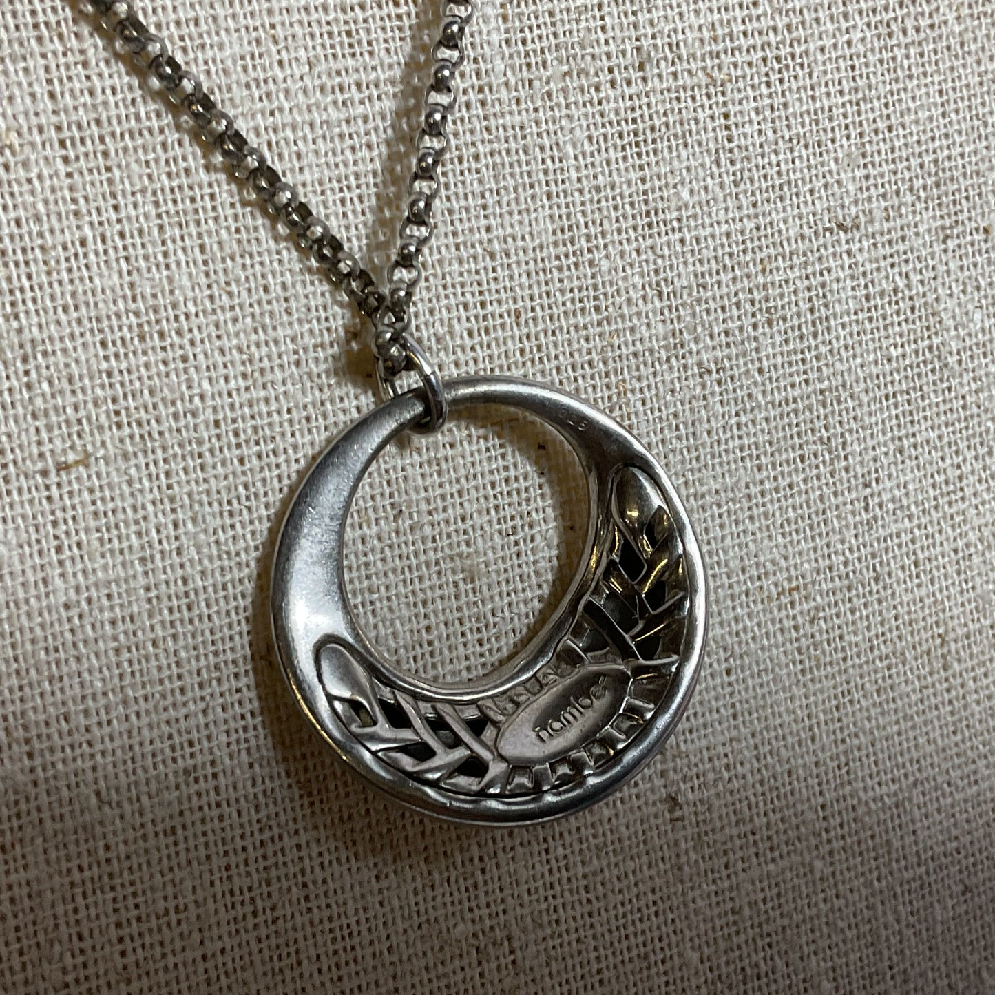 NAMBE Sterling Silver Circle Pendant 18" Rolo Chain Necklace- 14.55g