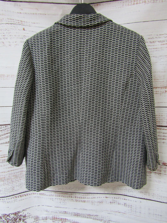 Marina Rinaldi Women's Black & White Cotton Blend Blazer Jacket Made in Italy