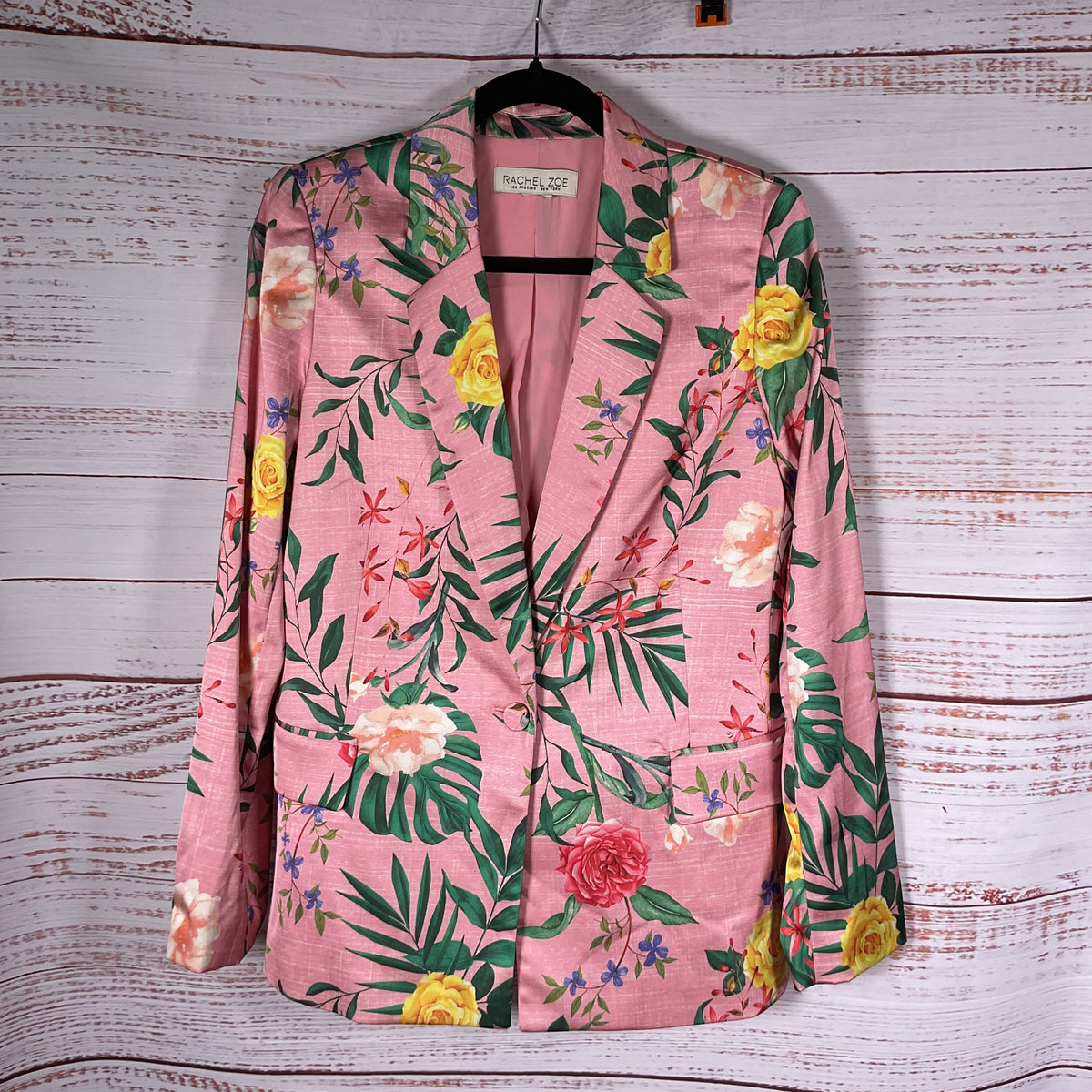 Rachel Zoe Pink Floral Botanical Print Satin Blazer Jacket - Size See Photos