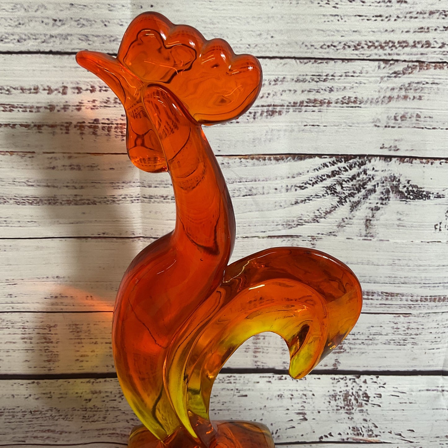 VTG. MCM VIKING? Glass Orange/Yellow Ombre Kellogg Rooster- 10"