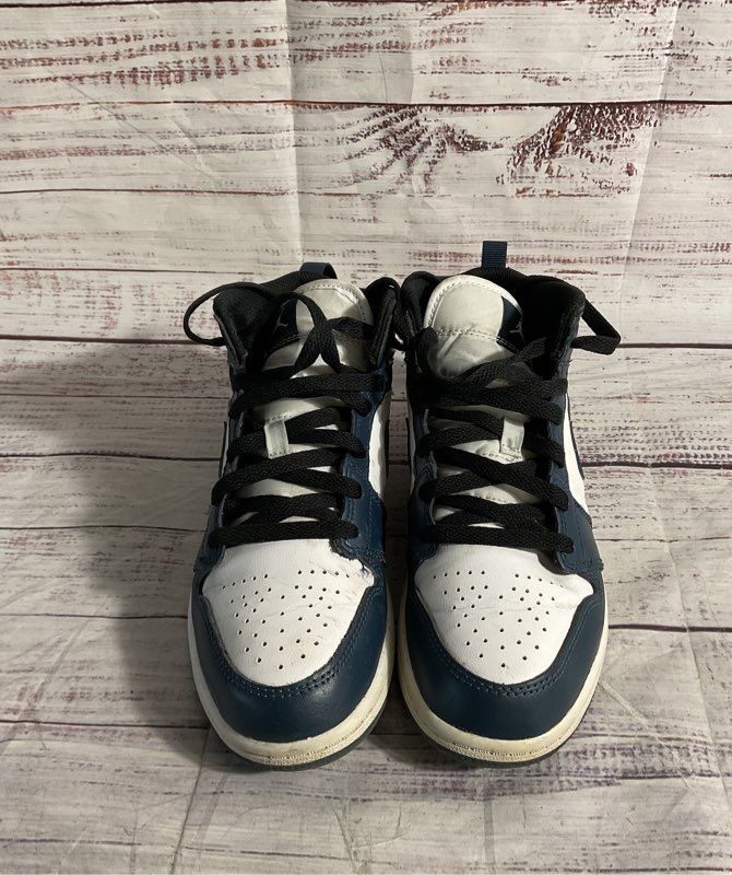 Nike Air Jordan 1 Mid French Blue White Youth 3Y Kids High Top Sneakers
