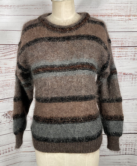 Escada Vintage Mohair Wool Striped Sweater Brown 8
