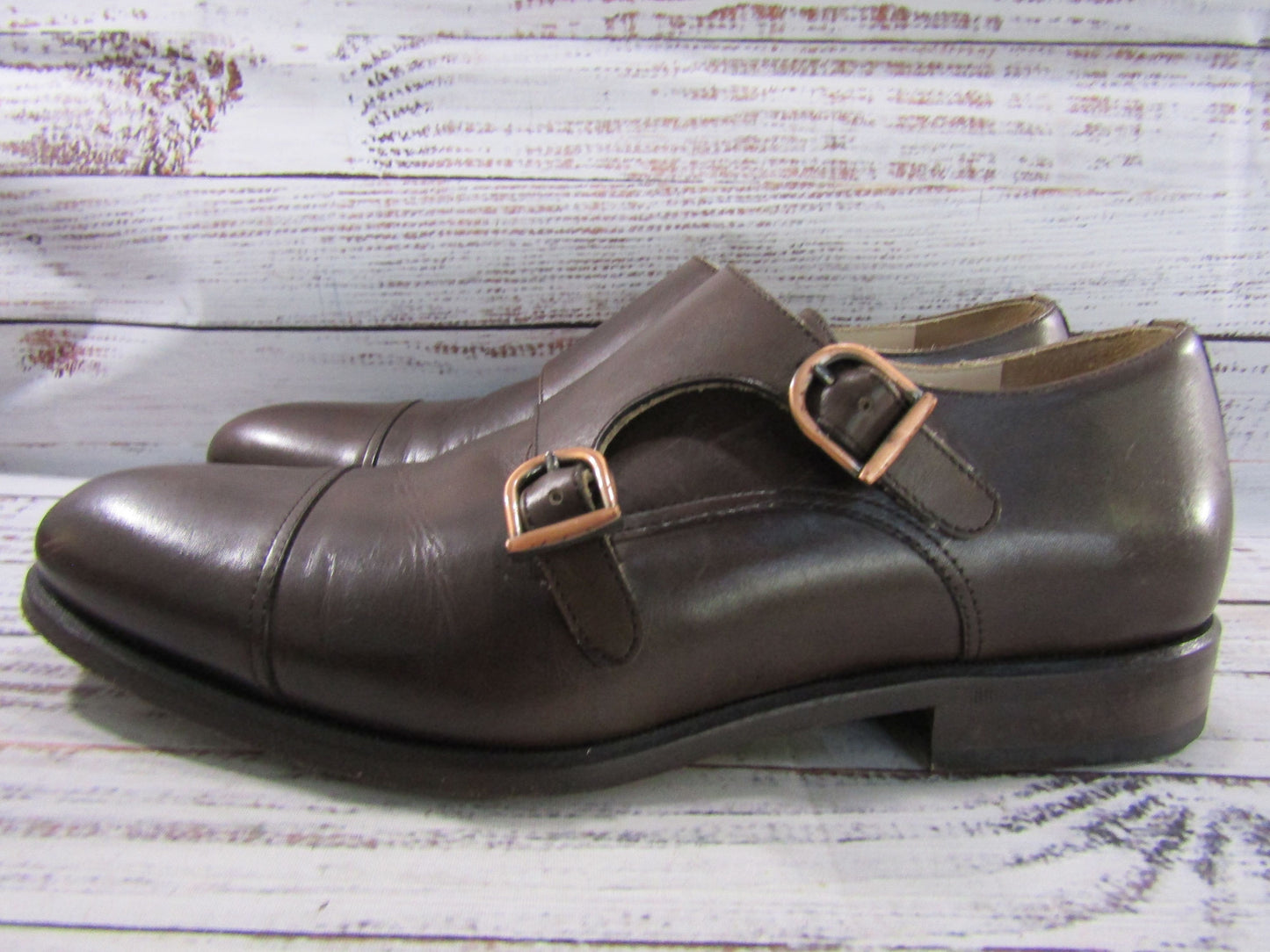 Lavo Men's Brown Leather Cap Toe Double Monk Strap Loafers Size 8
