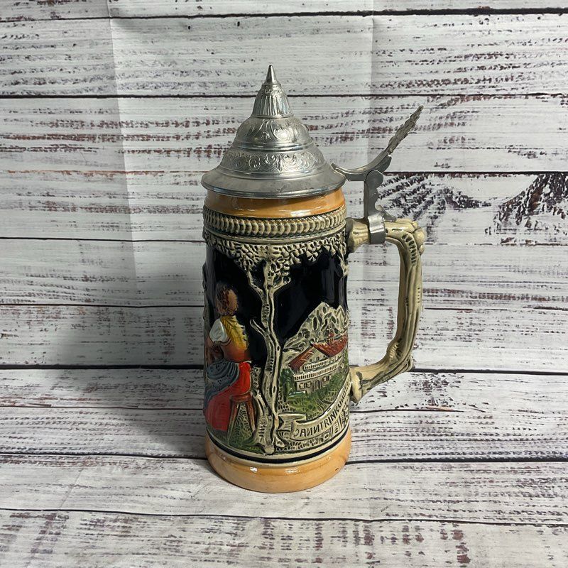 Vintage German Beer Stein W/ Lid 9.5" West German Mug