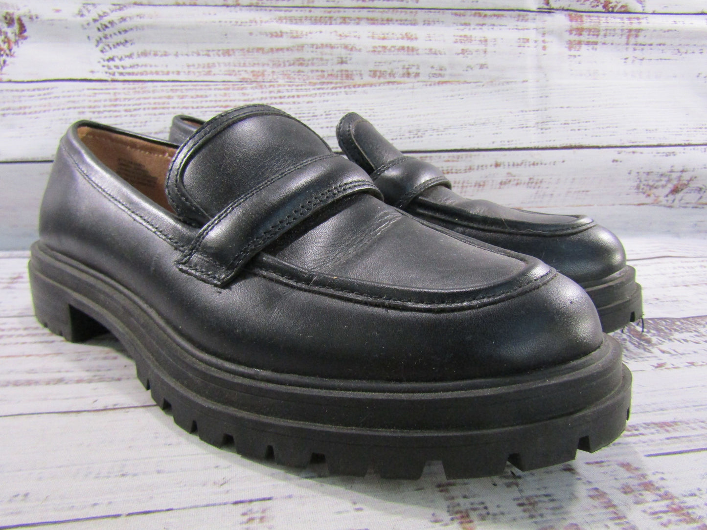 Madewell The Bradley Women's Black Leather Lug Sole Loafers Size 9.5 NG674