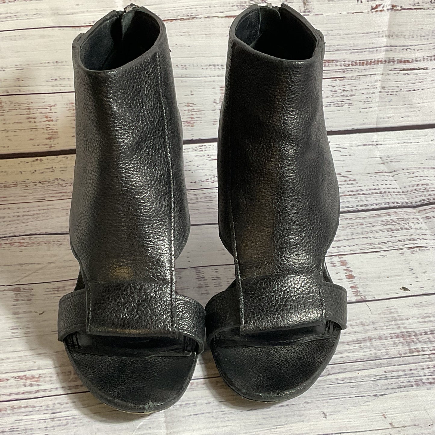 GIVENCHY Women's Black Pebble Leather Open Toe Bootie Boots- SZ 37