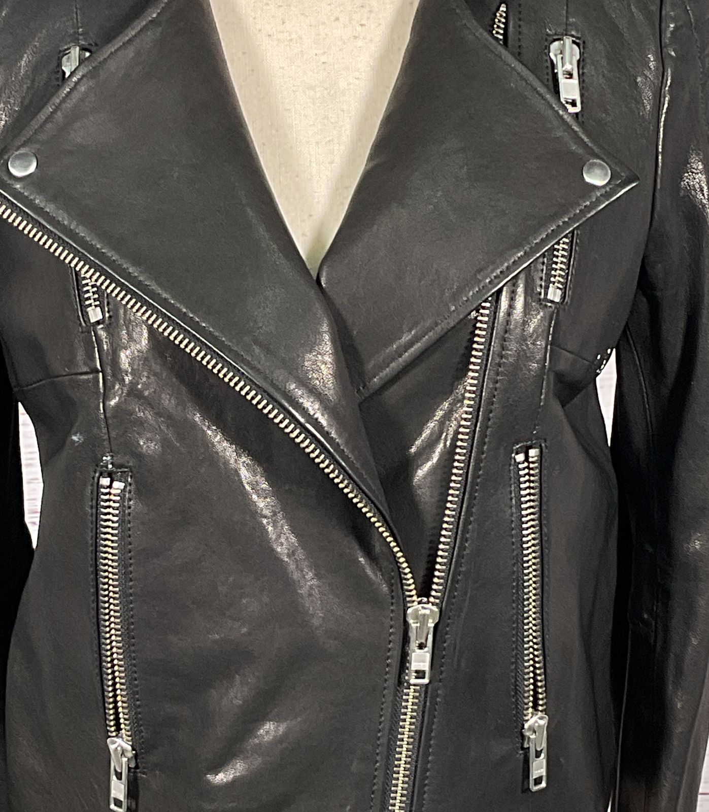 H&M New Icons Biker Leather Jacket Black 8