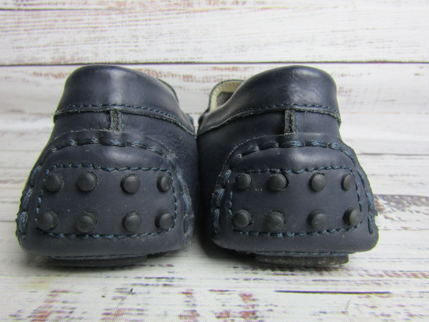 London Kids Girls Navy Blue Leather Loafers Size 4.5 Made in Italy