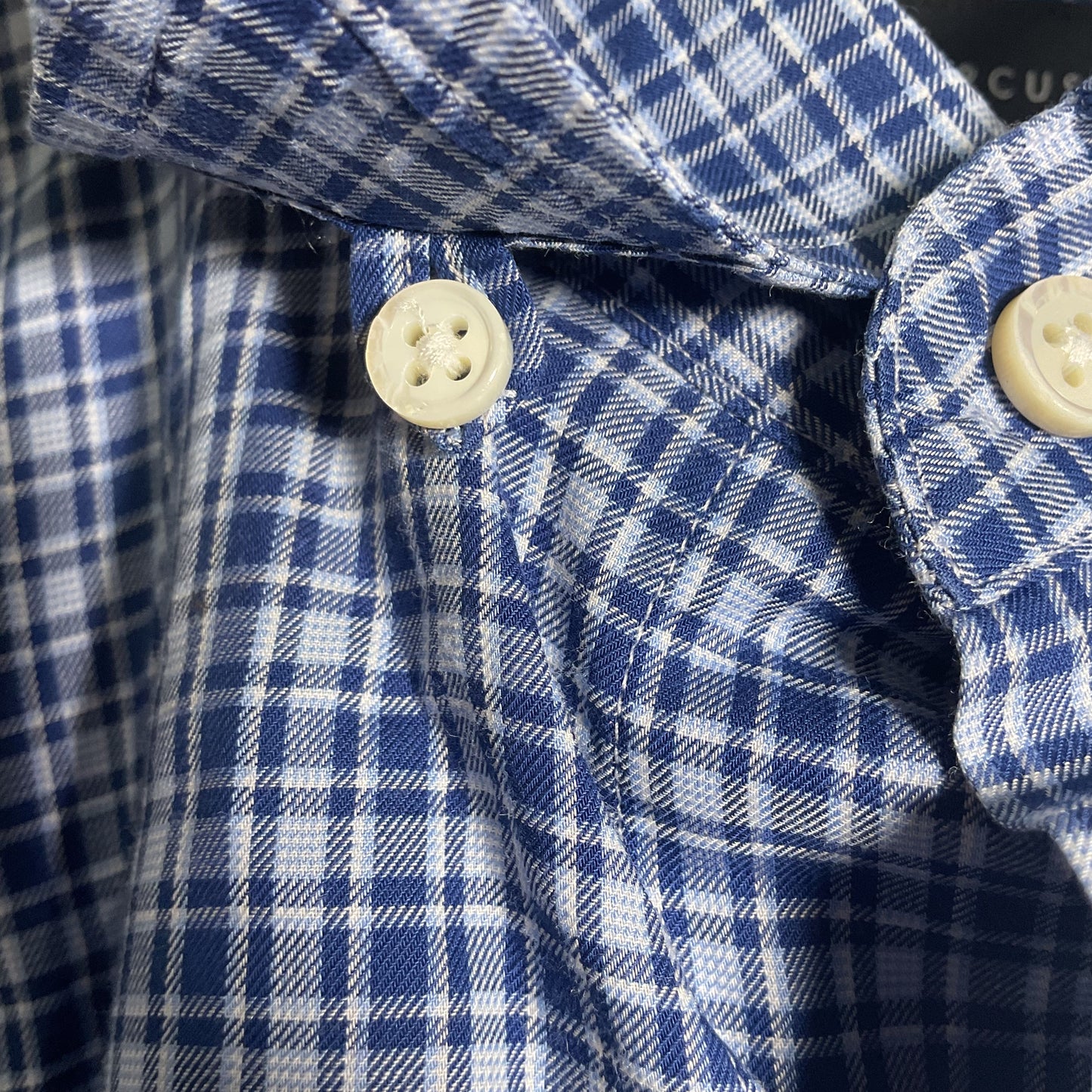 Neiman Marcus Blue White Plaid Button Down Long Sleeve Dress Shirt - Size L