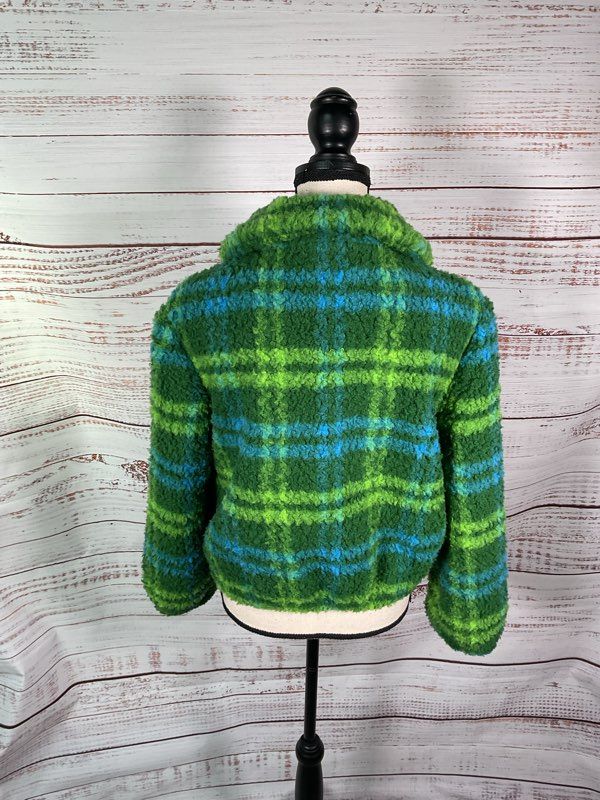 Apparis Women's Zip Up Green Blue Faux Fur Fluffy Jacket Size XS