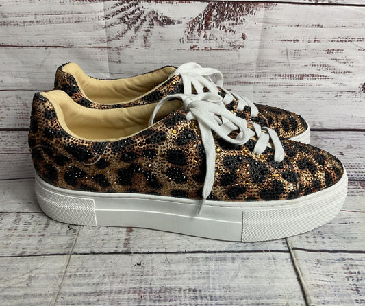 Betsey Johnson Suton Highwall Bling Platform Sneaker Tan Black Leopard Print 9