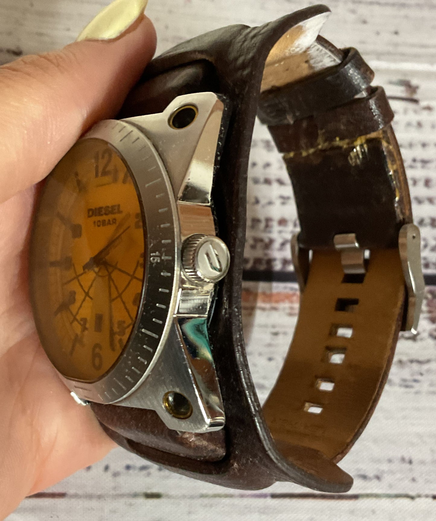 DIESEL 10 Bar DZ-1213 Stainless Steel Brown Leather Band Watch