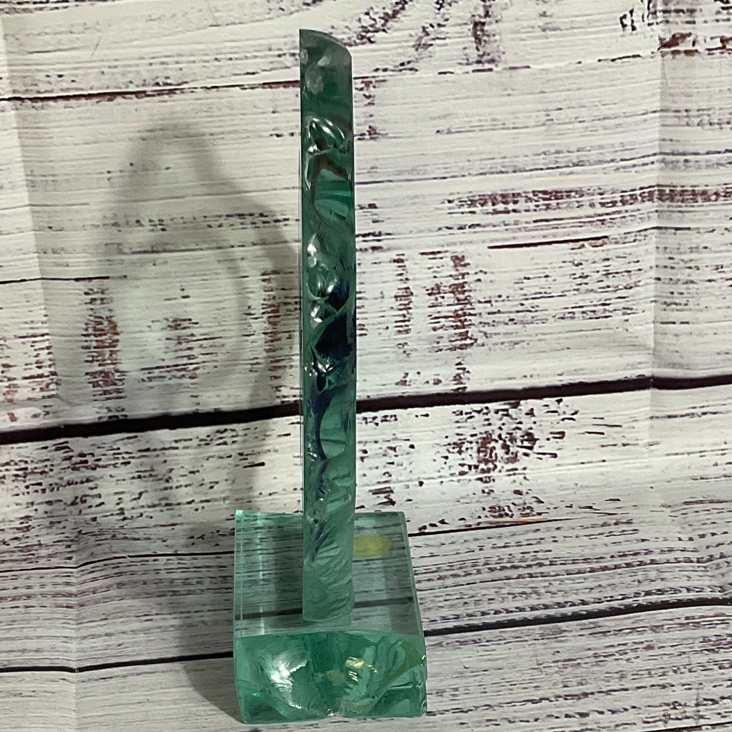 Signed "UDA" YEHUDA PARMAT Etched Chai Glass Sculpture- 6.5"