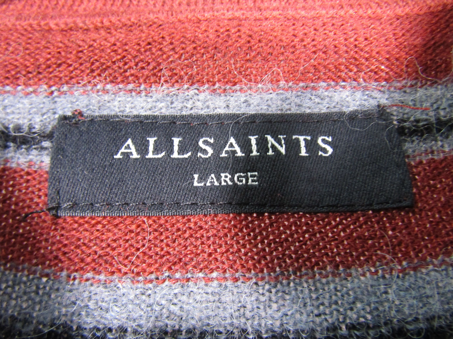 AllSaints Stafford Men's Striped Wool Blend Short Sleeve Polo Shirt Size L
