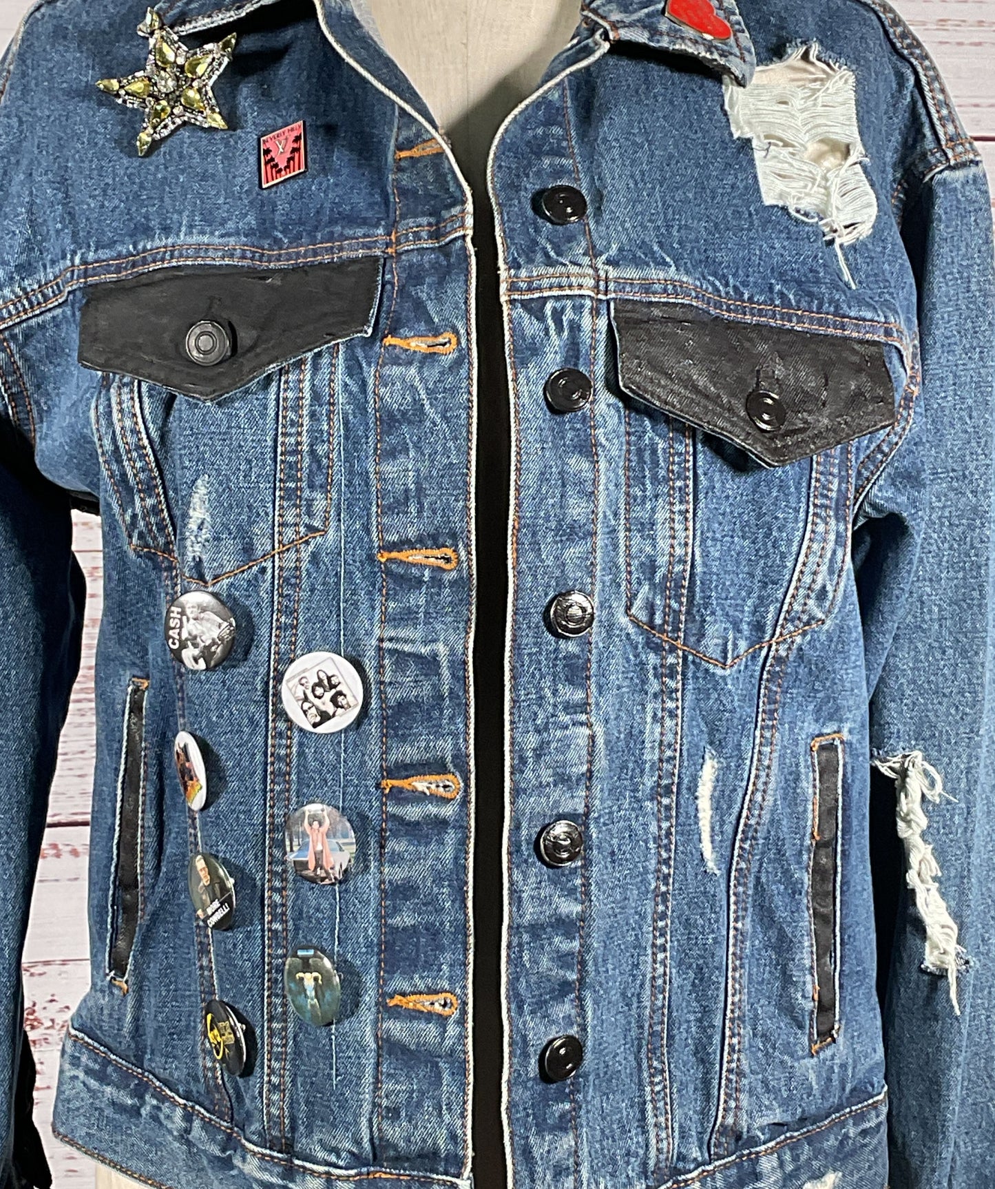 Belle + Day Los Angeles Repurposed Denim Jacket Blue S