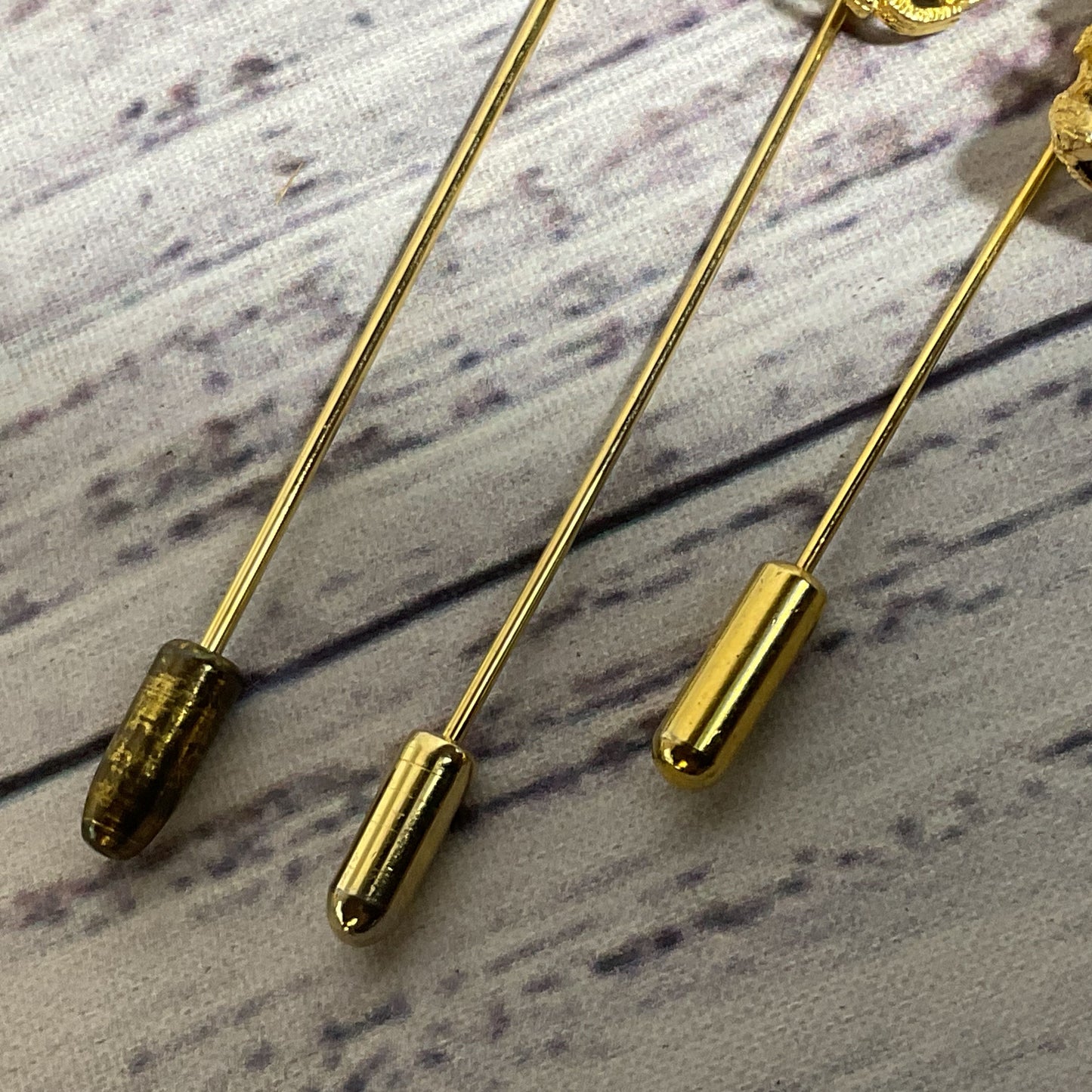 Set of 3 VTG. Gold Tone Bear, Moon, Cabochon Stick Pins