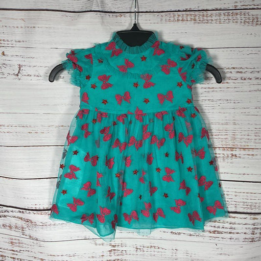 Gucci Teal & Pink Embroidered Ribbon/Star Tulle Children's Dress Read Desc.