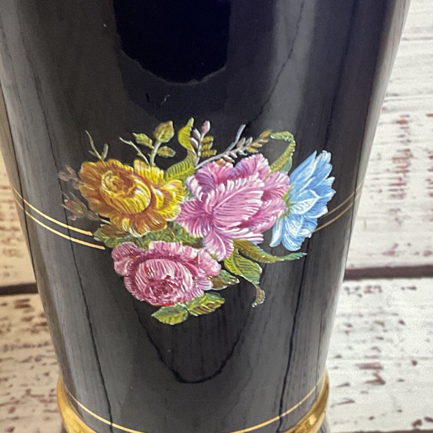 SPYROPOULOS Cobalt Blue 24K Gold Floral Porcelain Vase- 7"